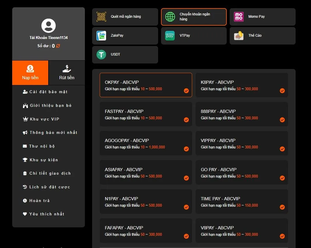Chuyển khoản ngân hàng là lựa chọn hàng đầu cho bet thủ